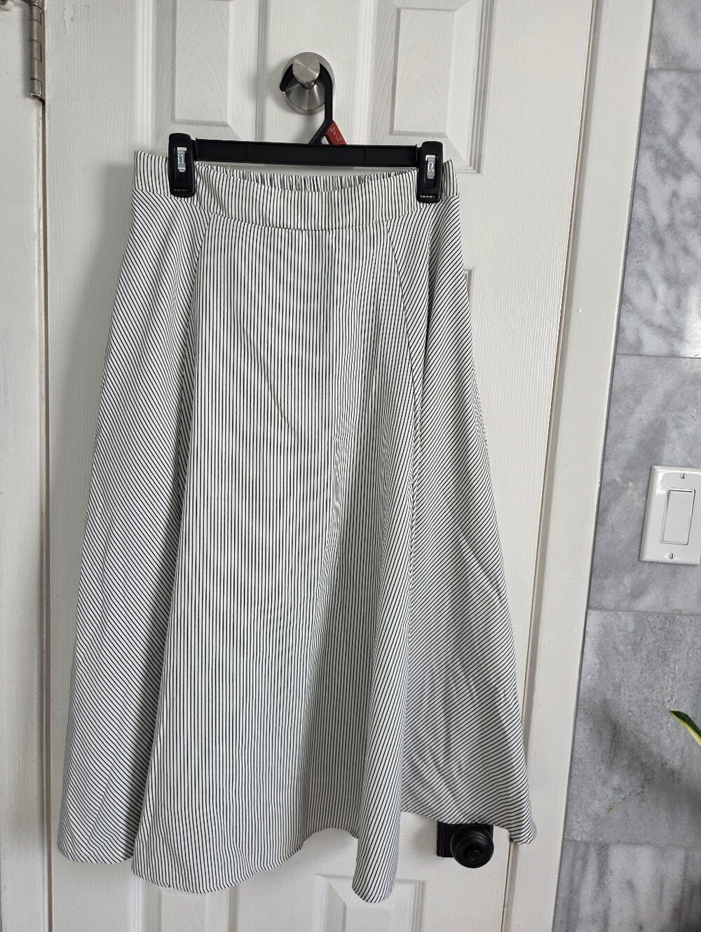 Light Blue Pinstripe Button-Front Skirt W Pocket